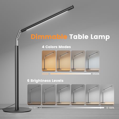 SIBRILLE Metal LED Desk Lamp, 16" Dimmable Desk Light with Base, 15W 1200LM, Adapter Included, Color & Brightness Adjustab...