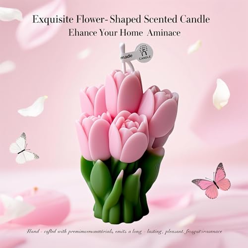 Blossoming Tulip Scented Candle,7 Pink Delicate Floral Scented Soy Wax, Romantic Home Decor for Valentine's Day Gifts, Wed...