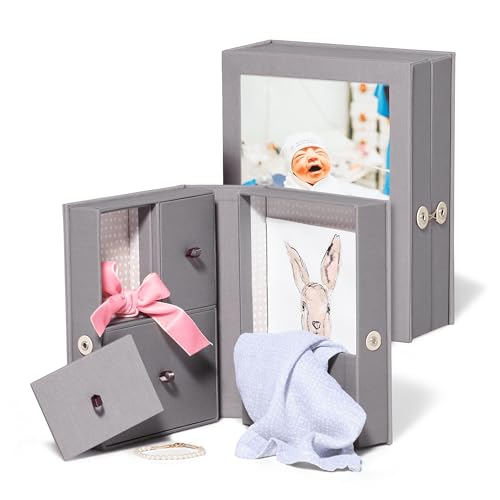 Savor Small Baby Story Box Frame and Keepsake Box in One | Fabric Photo Frame with Keepsake for Newborn Picture, First Too...