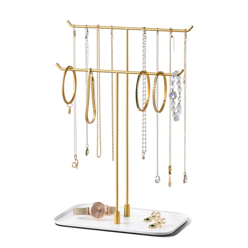 bussdis Necklace Stand Aesthetic Necklace Holder: Metal Necklace Organizer for Home Decor, Gold