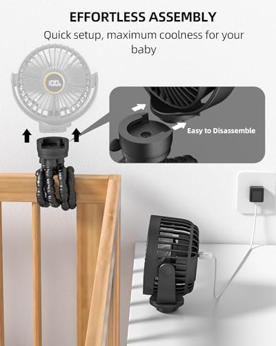 Portable Stroller Mini Fan, Small Rechargeable Personal Fan, Baby Travel Essentials for Wagon, Car Seat, Treadmill, Batter...