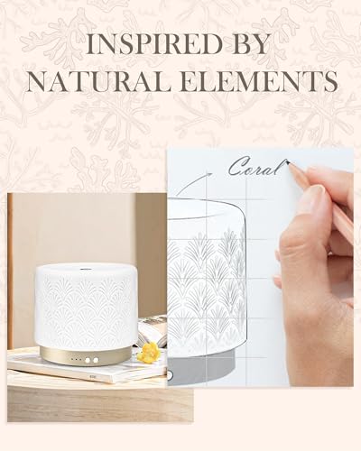 Ceramic Essential Oil Diffuser, 280ml 2.4MHz Ultrasonic Cool Mist Aromatherapy Diffuser with 12H/24H Runtime,Auto Shut-Of...