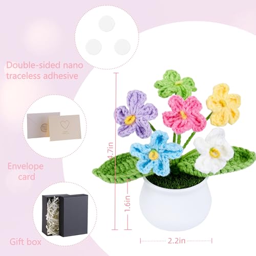 NUKAYAI Crochet Flowers Handmade Knitted Potted Flower for Mom, Crochet Gifts for Daughter Friends Women Party Favors Teac...