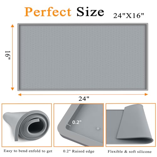 Water Cooler Mat, 24'' x 16'' Non-Slip Water Dispenser Mat with Raised Edge, Waters Cooler Floor Tray for Bedrooms, Kitche...