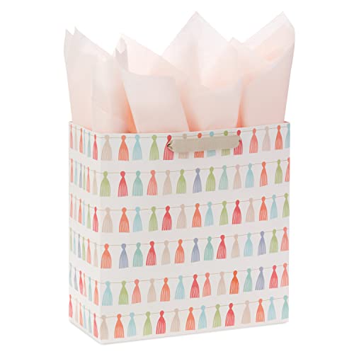 Hallmark Signature Studio 10" Large Gift Bag with Tissue Paper (Rainbow Tassels) for Birthdays, Promotions, Graduations, B...