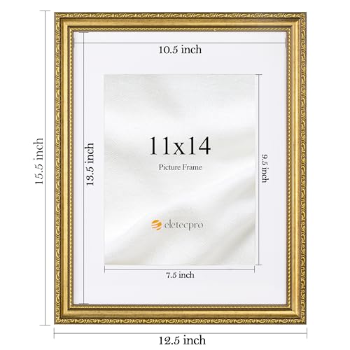 eletecpro 11x14 Picture Frames Set of 4, Vintage Photo Frame with Glass Cover, Gold Frames 11 x 14 Display 8x10 Photo with...