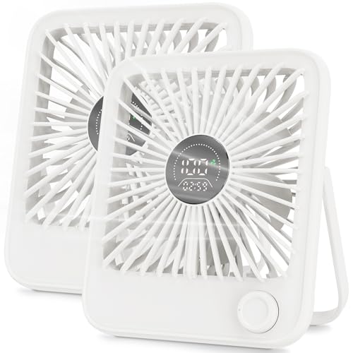 Ouddy Mode 2 Pack Small Desk Fan, Rechargeable Quiet Portable Travel Fan with 100 Wind Speeds Digital Display White Person...