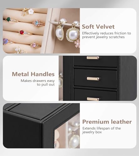 Homde Large Jewelry Box/Organizer/Case with Glass Window, Drawers for Necklaces Earrings Rings Bracelets Watches Gift for ...