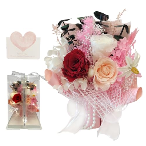 MS.ROXYQUE Preserved Flowers Bouquet Romantic Valentines Day Gift for Her LED Light 3 Preserved Real Rose for Delivery Chr...