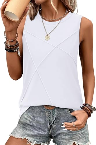 WIHOLL Women's Sleeveless Summer Crewneck Loose Fit Tank Tops