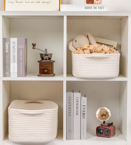 CubesLand Cute and Durable Small Cotton Rope Basket for Organizing, Woven Closet Storage Bin,Shelves Closet Storage Baske...