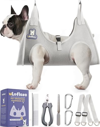 Loflaze Dog Grooming Hammock Harness for Dogs & Cats with Pet Nail Clipper Trimmer - Cat Hanger Sling for Trimming Clippin...