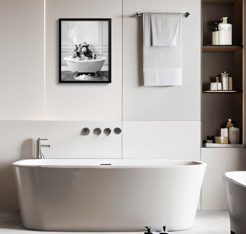 Framed Bathroom Decor Wall Art, Chimpanzee in Bathtub, Black and White Wall Art, Funny Bathroom Wall Decor Signs, Cute Ani...