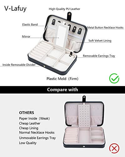 V-LAFUY Small Jewelry Box, Travel Jewelry Case Portable Jewelry Boxes for Women, 2-Layer Jewelry Travel Organizer, Gift fo...