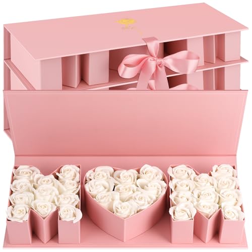 PYQTH 4 Pack Empty Flower Gift Box for Mom, Mothers Day Mom Box for Flowers Thicker Letter Shaped Gift Boxes Fillable Choc...