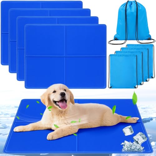 Drydiet 4 Pack Dog Cooling Mat - 13'' X 16'' Solid Gel Self Cooling Mat with Storage Bag Pressure Activated No Refrigerati...