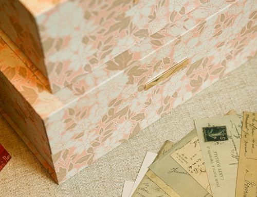 MIZFRUZZY 2-Piece Decorative Keepsake Storage Boxes with Lids, Soft Blush & Warm Neutral Floral, Cardboard Memory Boxes wi...
