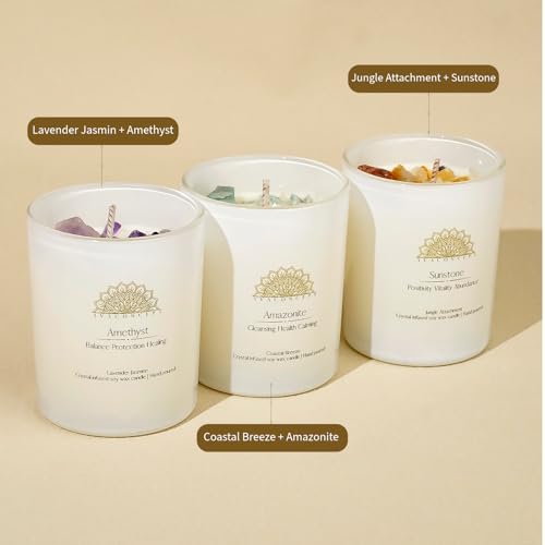 AVACONCEPT Crystal Infused Soy Wax Candle Gift Set Aromatherapy Scented Candles with Healing Crystals Natural Hand-Poured ...