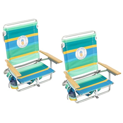 Tommy Bahama 5-Position Classic Lay Flat Backpack Cooler and Cup Holder Beach Chair, Portable Folding Beach Chair for Tann...