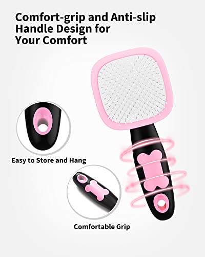 Glendan Dog & Cat Grooming Brush - Slicker Shedding Tools (Pink)