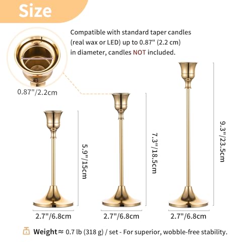 Candlestick Holders Taper Candle Holders, Set of 3 Candle Stick Holders Set, Brass Gold Candlestick Holder Set, Vintage Mo...