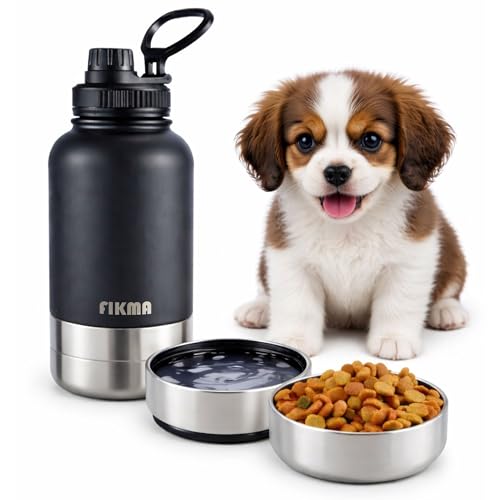 Fikma Insulated Dog Water Bottle with 2 Bowls, 32oz Insulated Stainless Steel Travel Bottle for Pets, Leak-Proof Portable ...