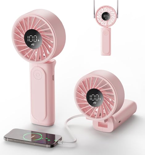 Peiyuu Handheld Portable Fan, 4000mAh USB Rechargeable Personal Fan, 180° Foldable Mini Desk Fan with 6 Wind Speed, LCD Di...
