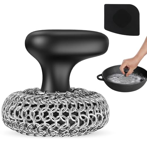 Purgreat Cast Iron Scrubber | Dish Scrub Brush | 316 Cleaner Chainmail Scrubber for Cast Iron Pan Skillet Cleaner - Dish S...