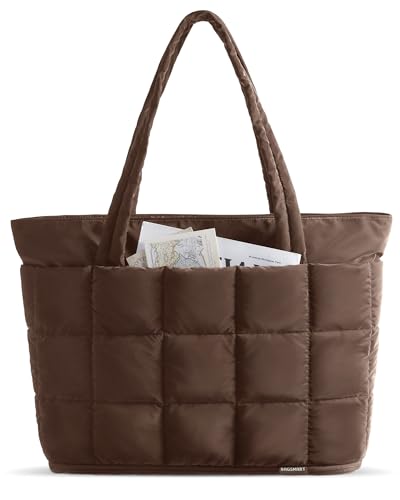BAGSMART Expandable Tote Bag for Women, Puffer Work Tote Handbag, Quilted Carry On Bag for Travel Gym