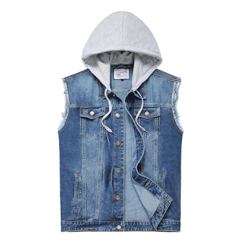 Ginsiom Men's Denim Vest,Sleeveless Jean Jacket Ripped Stretchy Distressed Battle Vest for Men Sleeve Less Outerwear
