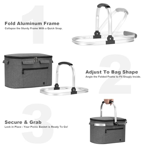 ALLCAMP Insulated Cooler Bag Portable Collapsible Picnic Basket Cooler Bag Collapsible, Leakproof, Lightweightwith Sewn in...