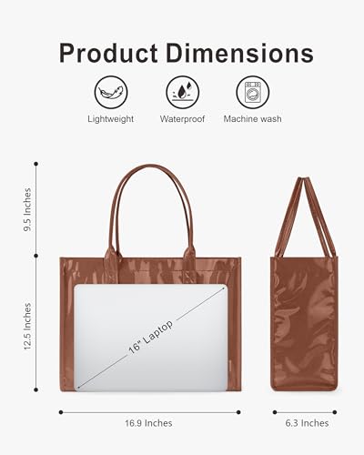 Large PVC Tote Bag for Women, Kraft Paper Handbag Beach Tote with Letter Print, Top Handle Purse for Work Travel Shopping