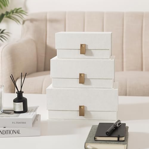 Soul & Lane Decorative Cardboard Storage Boxes with Lids - Set of 3, Memory Boxes for Keepsakes, Stacking Decorative Photo...