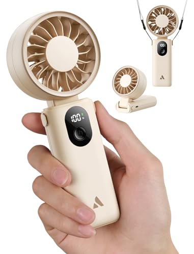 Aecooly Mighty Portable Handheld Fan | 20H Max Cooling Time | 3 Flexible Modes | 5 Speeds Wind | Battery Level Display | U...