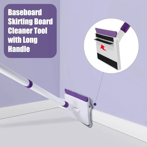 Baseboard Cleaner Tool with Handle, 60" Extendable Long Handle Baseboard Cleaner with 5 Reusable Pads for Baseboards Clean...