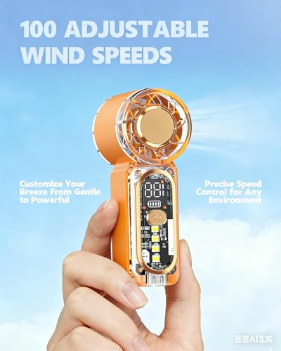 HUIQIHK Portable Mini Handheld Fan, 100 Speed Adjustable Pocket Fan with Digital Display, USB-C Rechargeable Personal Fan,...