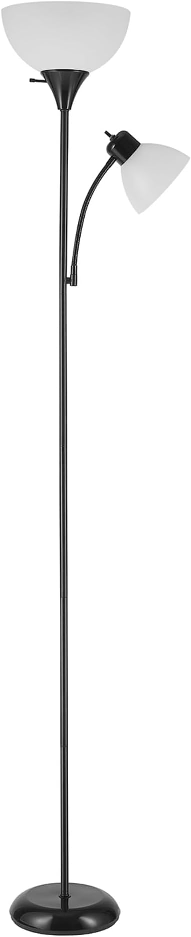 Globe Electric 67135 72" Torchiere Floor Lamp and Adjustable Reading Light, Matte Black, Frosted Shade, Dual Rotary Switc...