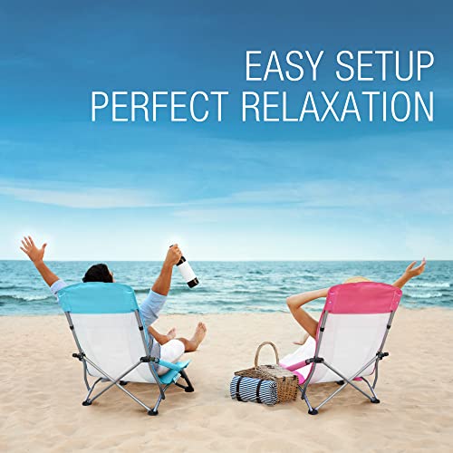HAUSHOF 2-Pack High Back Beach Chairs, Mesh Back Folding Chair, Lightweight Low Seat Camping Chairs with Cup Holder, Carry...