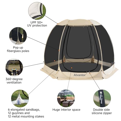 Alvantor Pop Up Screen House Gazebo with Mosquito Netting, Instant UV Resistant Sun Shelter for Patio & Backyard, Portable...