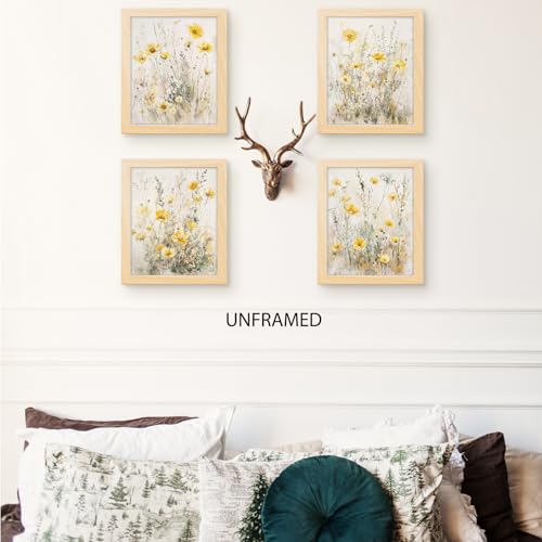 PUHEI Summer Floral Wall Art Prints Set of 4, Summer Yellow Daisy Flower Wall Posters Decor for Farmhouse Home Living Room...