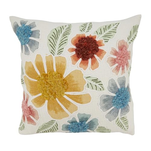 SARO LIFESTYLE Beautiful Embroidered Floral Pillow Cover, 20"x20", Multi
