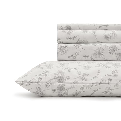 Linen Home 100% Cotton Printed Percale Sheets California King Size, Deep Pocket, 4 Pieces Set - 1 Flat, 1 Deep Pocket Fitt...