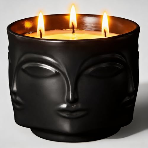 Viyffo 20oz Large Black Scented Candle – Vanilla Dreamscape & Amber Oud, 3 Wick Non Toxic Soy Candle, Funny Matte Ceramic ...