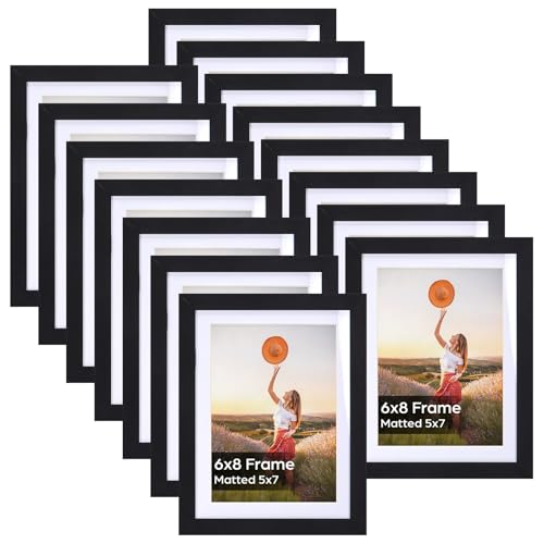 Lyeasw 5x7 Picture Frame Black Set of 15, Display Pictures 6x8 without Mat or 5x7 with Mat, Multi Photo Frames for Wall or...