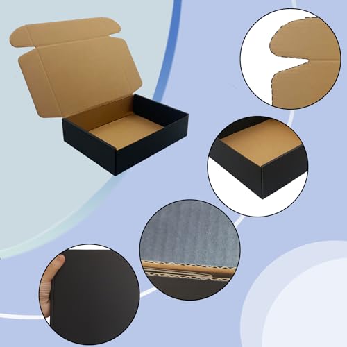 24 Pack 8x6x2 inches Black Shipping Boxes, Corrugated Mailer Boxes, Packaging Boxes for Products, Recyclable Cardboard Bo...