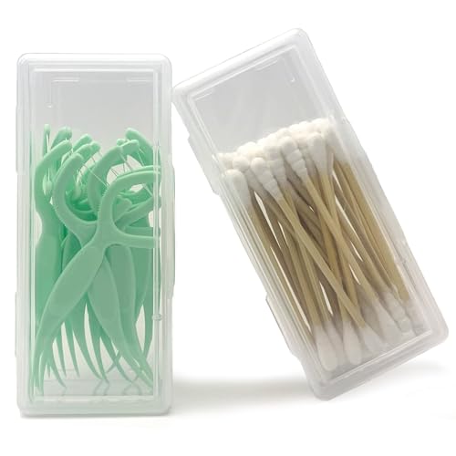 MatFirsmo Cotton Swab Holder for Travel, 2 Pcs Portable Small Dental Floss Holder Clear Plastic Cotton Pad Holder, Travel ...