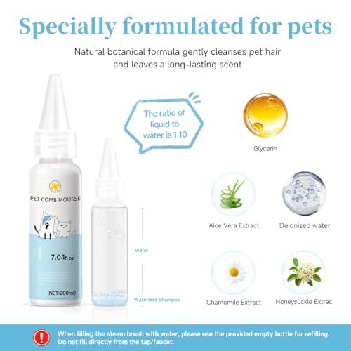 Pet Steam Brush for Dog & Cat – 3-in-1 Spray Hair Removal Comb for Shedding & Grooming, Softens Fur & Reduces Static – Wat...
