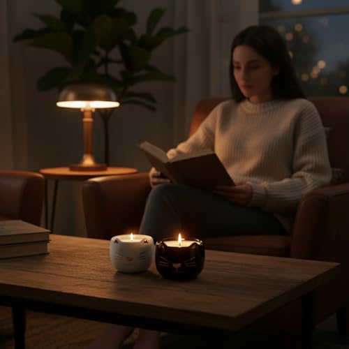 iubihome - Decorative Soy Wax Scented Candles, Cat Shaped Candle Gift Set of 2, Cute Cat Gifts for Home Decor