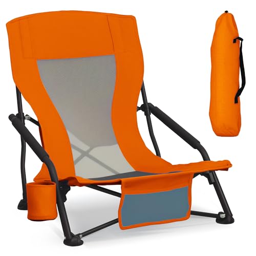 Foristrail Portable Folding Beach Chair for Adults - Lightweight Low Back Sling Chair with Cup Holder & Storage Pocket, 30...