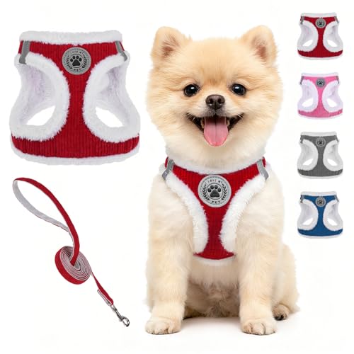 BEAUTYZOO Plush Dog Harness for Small Dogs, No Pull Dog Harness and Leash Set, Soft Fleece Escape Proof Puppy Vest Harness...